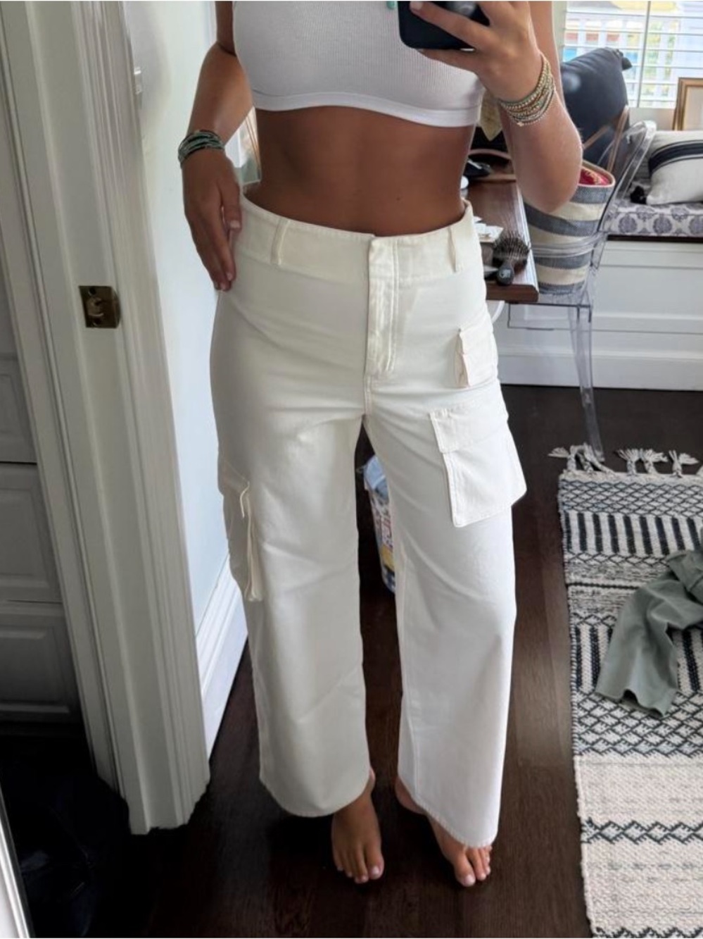 Wide-Leg White Cargo Pants